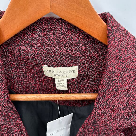 APPLESEEDS NWT Red & Black Tweed Notched Collar 3 Button Blazer // 18W - Picture 4 of 9